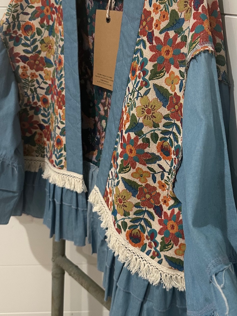 NEW POL Blue Quilted Jacket with Floral Lining - Picture 3 of 6